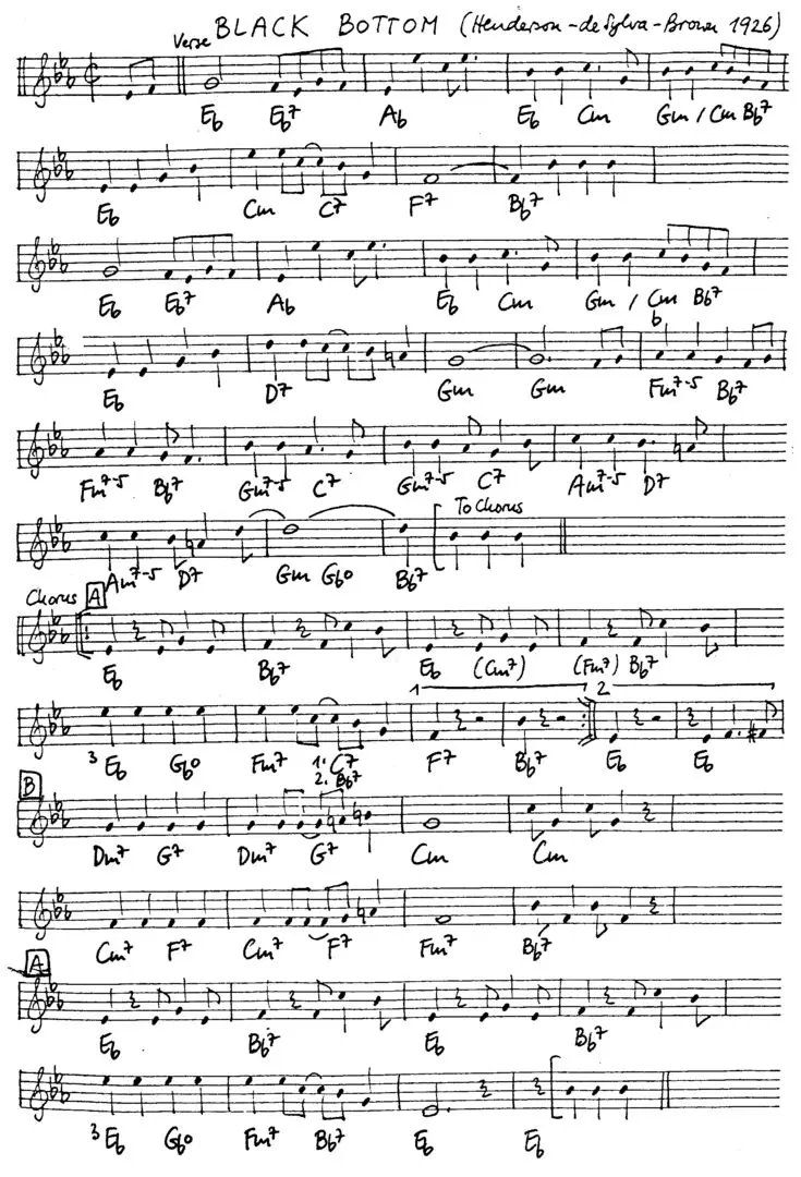 black bottom free jazz leadsheet - Courtesy of the Jungle Jazz Band